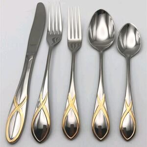 Gorham Darien Gold 5 Piece Place Set Stainless 18/8 Flatware Indonesia NOS